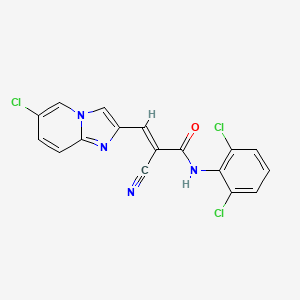 molecular formula C17H9Cl3N4O B2416868 (E)-3-(6-Chloroimidazo[1,2-a]pyridin-2-yl)-2-cyano-N-(2,6-dichlorophenyl)prop-2-enamide CAS No. 1424665-74-6