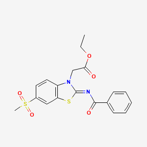 molecular formula C19H18N2O5S2 B2416885 Ethyl 2-(2-benzoylimino-6-methylsulfonyl-1,3-benzothiazol-3-yl)acetate CAS No. 865247-34-3