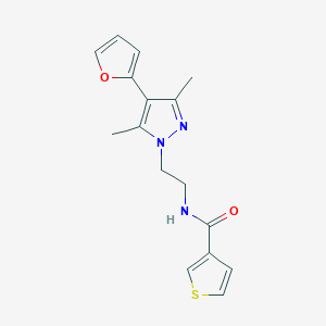 molecular formula C16H17N3O2S B2416891 N-(2-(4-(呋喃-2-基)-3,5-二甲基-1H-吡唑-1-基)乙基)噻吩-3-甲酰胺 CAS No. 2034352-78-6