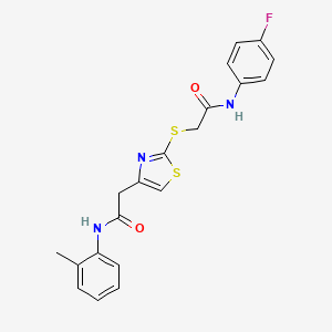 molecular formula C20H18FN3O2S2 B2416895 N-(4-fluorophenyl)-2-((4-(2-oxo-2-(o-tolylamino)ethyl)thiazol-2-yl)thio)acetamide CAS No. 941874-25-5