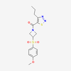 molecular formula C16H19N3O4S2 B2416905 (3-((4-Methoxyphenyl)sulfonyl)azetidin-1-yl)(4-propyl-1,2,3-thiadiazol-5-yl)methanone CAS No. 1797885-00-7