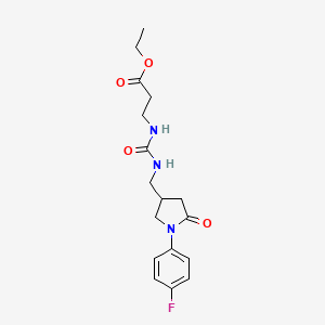 molecular formula C17H22FN3O4 B2416907 Ethyl 3-(3-((1-(4-fluorophenyl)-5-oxopyrrolidin-3-yl)methyl)ureido)propanoate CAS No. 954696-80-1