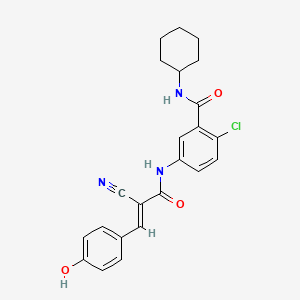 molecular formula C23H22ClN3O3 B2416908 2-Chloro-5-[[(E)-2-cyano-3-(4-hydroxyphenyl)prop-2-enoyl]amino]-N-cyclohexylbenzamide CAS No. 1799264-15-5