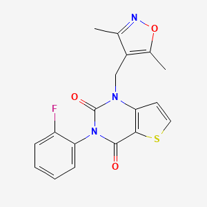 molecular formula C18H14FN3O3S B2416911 1-[(3,5-dimethyl-1,2-oxazol-4-yl)methyl]-3-(2-fluorophenyl)thieno[3,2-d]pyrimidine-2,4(1H,3H)-dione CAS No. 1326857-68-4