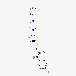 molecular formula C20H20ClN5OS2 B2416924 N-(4-chlorophenyl)-2-((5-(4-phenylpiperazin-1-yl)-1,3,4-thiadiazol-2-yl)thio)acetamide CAS No. 1105199-02-7