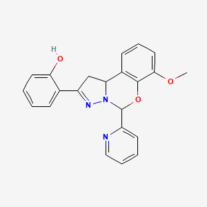 molecular formula C22H19N3O3 B2416930 2-(7-methoxy-5-(pyridin-2-yl)-5,10b-dihydro-1H-benzo[e]pyrazolo[1,5-c][1,3]oxazin-2-yl)phenol CAS No. 900003-60-3