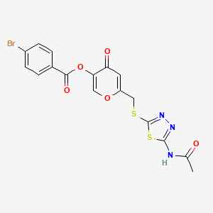 molecular formula C17H12BrN3O5S2 B2416942 6-(((5-acetamido-1,3,4-thiadiazol-2-yl)thio)methyl)-4-oxo-4H-pyran-3-yl 4-bromobenzoate CAS No. 896015-65-9