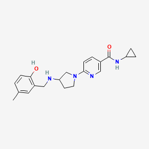 molecular formula C21H26N4O2 B2416950 N~3~-环丙基-6-{3-[(2-羟基-5-甲基苄基)氨基]-1-吡咯烷基}烟酰胺 CAS No. 1251563-45-7