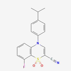 molecular formula C18H15FN2O2S B2416961 8-氟-4-(4-异丙苯基)-4H-苯并[b][1,4]噻嗪-2-腈 1,1-二氧化物 CAS No. 1207002-32-1