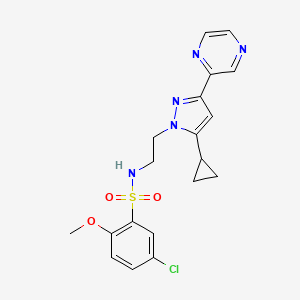 molecular formula C19H20ClN5O3S B2416964 5-chloro-N-(2-(5-cyclopropyl-3-(pyrazin-2-yl)-1H-pyrazol-1-yl)ethyl)-2-methoxybenzenesulfonamide CAS No. 2034602-12-3