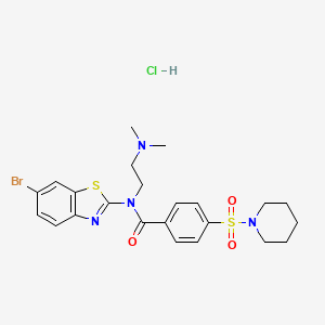 molecular formula C23H28BrClN4O3S2 B2416965 盐酸N-(6-溴苯并[d]噻唑-2-基)-N-(2-(二甲氨基)乙基)-4-(哌啶-1-基磺酰基)苯甲酰胺 CAS No. 1322294-06-3