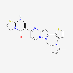 molecular formula C22H20N6OS2 B2416974 6-{2-[3-(2,5-二甲基-1H-吡咯-1-基)-2-噻吩基]吡唑并[1,5-a]嘧啶-5-基}-2,3,8,8a-四氢-5H-[1,3]噻唑并[3,2-a]嘧啶-5-酮 CAS No. 866143-96-6