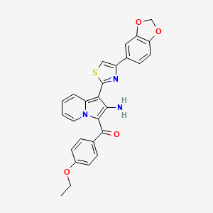 molecular formula C27H21N3O4S B2416982 (2-Amino-1-(4-(benzo[d][1,3]dioxol-5-yl)thiazol-2-yl)indolizin-3-yl)(4-ethoxyphenyl)methanone CAS No. 891024-08-1