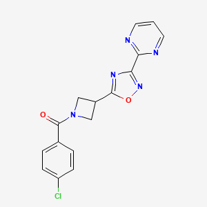 molecular formula C16H12ClN5O2 B2416989 (4-Chlorophenyl)(3-(3-(pyrimidin-2-yl)-1,2,4-oxadiazol-5-yl)azetidin-1-yl)methanone CAS No. 1327529-04-3