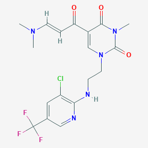 molecular formula C18H19ClF3N5O3 B2416995 1-(2-{[3-氯-5-(三氟甲基)-2-吡啶基]氨基}乙基)-5-[3-(二甲氨基)丙烯酰基]-3-甲基-2,4(1H,3H)-嘧啶二酮 CAS No. 338770-12-0