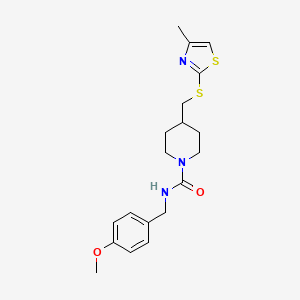 molecular formula C19H25N3O2S2 B2417017 N-(4-methoxybenzyl)-4-(((4-methylthiazol-2-yl)thio)methyl)piperidine-1-carboxamide CAS No. 1421482-96-3