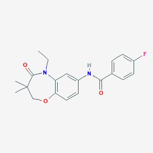 molecular formula C20H21FN2O3 B2417018 N-(5-乙基-3,3-二甲基-4-氧代-2,3,4,5-四氢苯并[b][1,4]恶氮杂卓-7-基)-4-氟苯甲酰胺 CAS No. 921559-43-5
