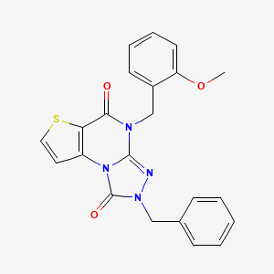 molecular formula C22H18N4O3S B2417019 2-benzyl-4-(2-methoxybenzyl)thieno[2,3-e][1,2,4]triazolo[4,3-a]pyrimidine-1,5(2H,4H)-dione CAS No. 1357751-88-2