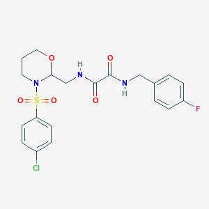 molecular formula C20H21ClFN3O5S B2417020 N1-((3-((4-氯苯基)磺酰基)-1,3-恶唑烷-2-基)甲基)-N2-(4-氟苄基)草酰胺 CAS No. 872724-37-3
