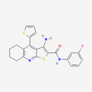 molecular formula C22H18FN3OS2 B2417026 3-amino-N-(3-fluorophenyl)-4-(thiophen-2-yl)-5,6,7,8-tetrahydrothieno[2,3-b]quinoline-2-carboxamide CAS No. 384355-63-9