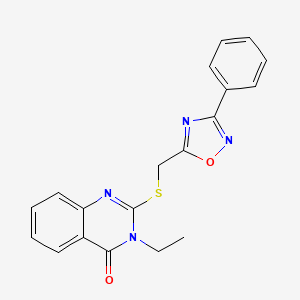 molecular formula C19H16N4O2S B2417047 3-Ethyl-2-[(3-phenyl-1,2,4-oxadiazol-5-yl)methylsulfanyl]quinazolin-4-one CAS No. 930012-35-4