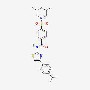 molecular formula C26H31N3O3S2 B2417048 4-((3,5-dimethylpiperidin-1-yl)sulfonyl)-N-(4-(4-isopropylphenyl)thiazol-2-yl)benzamide CAS No. 361167-53-5