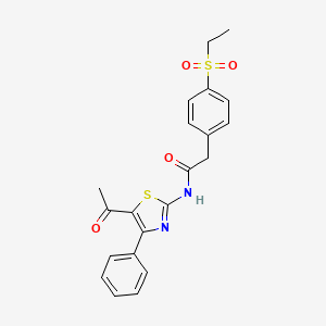 molecular formula C21H20N2O4S2 B2417056 N-(5-acetyl-4-phenylthiazol-2-yl)-2-(4-(ethylsulfonyl)phenyl)acetamide CAS No. 941931-52-8