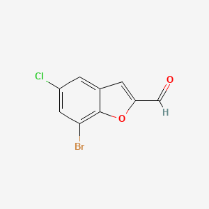 molecular formula C9H4BrClO2 B2417064 7-溴-5-氯-1-苯并呋喃-2-甲醛 CAS No. 1483239-60-6