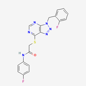 molecular formula C19H14F2N6OS B2417093 N-(4-氟苯基)-2-[3-[(2-氟苯基)甲基]三唑并[4,5-d]嘧啶-7-基]硫代乙酰胺 CAS No. 863458-54-2
