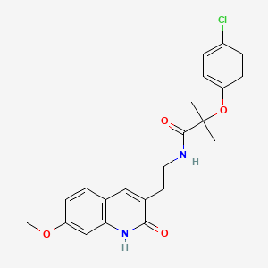 2-(4-chlorophenoxy)-N-[2-(7-methoxy-2-oxo-1H-quinolin-3-yl)ethyl]-2-methylpropanamide