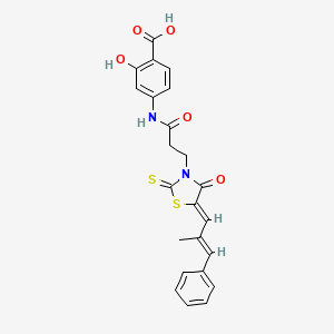 molecular formula C23H20N2O5S2 B2417227 2-hydroxy-4-(3-((Z)-5-((E)-2-methyl-3-phenylallylidene)-4-oxo-2-thioxothiazolidin-3-yl)propanamido)benzoic acid CAS No. 469876-22-0