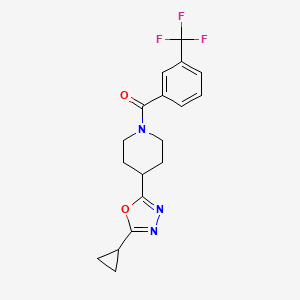molecular formula C18H18F3N3O2 B2417244 (4-(5-环丙基-1,3,4-恶二唑-2-基)哌啶-1-基)(3-(三氟甲基)苯基)甲酮 CAS No. 1173084-96-2
