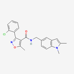 molecular formula C22H20ClN3O2 B2417258 3-(2-chlorophenyl)-N-[(1,2-dimethylindol-5-yl)methyl]-5-methyl-1,2-oxazole-4-carboxamide CAS No. 852137-88-3
