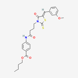 molecular formula C26H28N2O5S2 B2417264 (Z)-丁基4-(4-(5-(3-甲氧基亚苄基)-4-氧代-2-硫代噻唑烷-3-基)丁酰胺)苯甲酸酯 CAS No. 476666-49-6