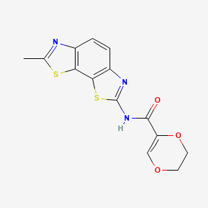 molecular formula C14H11N3O3S2 B2417271 N-(7-甲基-[1,3]噻唑并[4,5-g][1,3]苯并噻唑-2-基)-2,3-二氢-1,4-二氧杂环-5-甲酰胺 CAS No. 864937-58-6