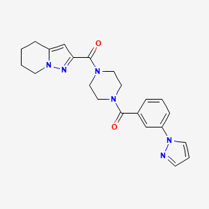 molecular formula C22H24N6O2 B2417272 (4-(3-(1H-pyrazol-1-yl)benzoyl)piperazin-1-yl)(4,5,6,7-tetrahydropyrazolo[1,5-a]pyridin-2-yl)methanone CAS No. 2034263-78-8
