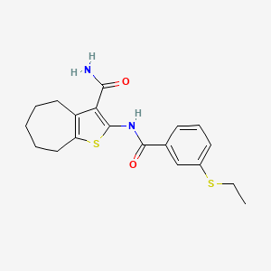 molecular formula C19H22N2O2S2 B2417276 2-(3-(乙硫基)苯甲酰氨基)-5,6,7,8-四氢-4H-环庚[b]噻吩-3-甲酰胺 CAS No. 886911-98-4