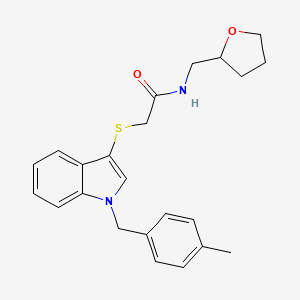 molecular formula C23H26N2O2S B2417301 2-((1-(4-methylbenzyl)-1H-indol-3-yl)thio)-N-((tetrahydrofuran-2-yl)methyl)acetamide CAS No. 862825-80-7
