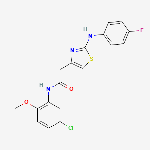 molecular formula C18H15ClFN3O2S B2417304 N-(5-chloro-2-methoxyphenyl)-2-(2-((4-fluorophenyl)amino)thiazol-4-yl)acetamide CAS No. 1105217-52-4
