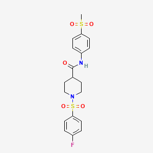 molecular formula C19H21FN2O5S2 B2417376 1-((4-fluorophenyl)sulfonyl)-N-(4-(methylsulfonyl)phenyl)piperidine-4-carboxamide CAS No. 922479-12-7