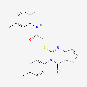 molecular formula C24H23N3O2S2 B2417378 N-(2,5-dimethylphenyl)-2-{[3-(2,4-dimethylphenyl)-4-oxo-3,4-dihydrothieno[3,2-d]pyrimidin-2-yl]sulfanyl}acetamide CAS No. 1261009-40-8