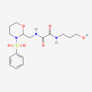 molecular formula C16H23N3O6S B2417391 N'-[[3-(苯磺酰基)-1,3-恶唑烷-2-基]甲基]-N-(3-羟丙基)草酰胺 CAS No. 872881-12-4