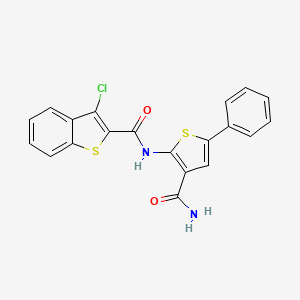 molecular formula C20H13ClN2O2S2 B2417419 N-(3-carbamoyl-5-phenylthiophen-2-yl)-3-chlorobenzo[b]thiophene-2-carboxamide CAS No. 952876-49-2