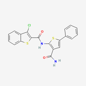 molecular formula C20H13ClN2O2S2 B2417419 N-(3-carbamoyl-5-phenylthiophen-2-yl)-3-chloro-1-benzothiophene-2-carboxamide CAS No. 952876-49-2