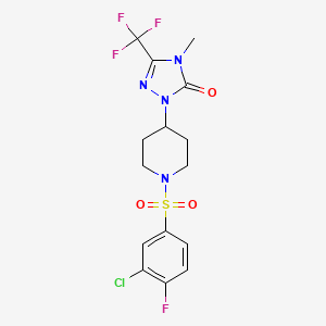 molecular formula C15H15ClF4N4O3S B2417422 1-(1-((3-chloro-4-fluorophenyl)sulfonyl)piperidin-4-yl)-4-methyl-3-(trifluoromethyl)-1H-1,2,4-triazol-5(4H)-one CAS No. 2034512-26-8