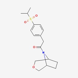 molecular formula C17H23NO4S B2417496 1-((1R,5S)-3-oxa-8-azabicyclo[3.2.1]octan-8-yl)-2-(4-(isopropylsulfonyl)phenyl)ethanone CAS No. 1396768-70-9