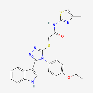 molecular formula C24H22N6O2S2 B2417506 2-((4-(4-ethoxyphenyl)-5-(1H-indol-3-yl)-4H-1,2,4-triazol-3-yl)thio)-N-(4-methylthiazol-2-yl)acetamide CAS No. 852167-55-6