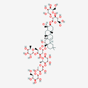 molecular formula C71H112O37 B2417509 (2S,3S,4S,5R,6R)-6-[[(3S,4S,6aR,6bS,8R,8aR,12aS,14bR)-8a-[(2S,3R,4S,5R,6R)-3-[(2S,3R,4S,5R,6S)-5-[(2S,3R,4S,5R)-3,5-dihydroxy-4-[(2S,3R,4S,5S,6R)-3,4,5-trihydroxy-6-(hydroxymethyl)oxan-2-yl]oxyoxan-2-yl]oxy-3,4-dihydroxy-6-methyloxan-2-yl]oxy-4-hydroxy-6-methyl-5-[(2S,3R,4S,5R,6R)-3,4,5-trihydroxy-6-methyloxan-2-yl]oxyoxan-2-yl]oxycarbonyl-4-formyl-8-hydroxy-4,6a,6b,11,11,14b-hexamethyl-1,2,3,4a,5,6,7,8,9,10,12,12a,14,14a-tetradecahydropicen-3-yl]oxy]-3,4-dihydroxy-5-[(2S,3R,4S,5R,6R)-3,4,5-trihydroxy-6-(hydroxymethyl)oxan-2-yl]oxyoxane-2-carboxylic acid CAS No. 1052721-36-4