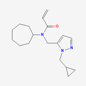 molecular formula C18H27N3O B2417546 N-Cycloheptyl-N-[[2-(cyclopropylmethyl)pyrazol-3-yl]methyl]prop-2-enamide CAS No. 2411298-50-3
