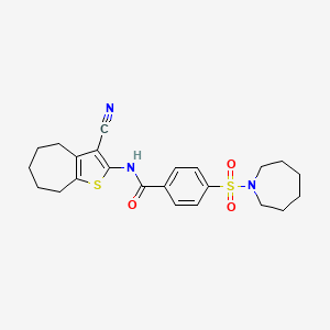 molecular formula C23H27N3O3S2 B2417547 4-(azepan-1-ylsulfonyl)-N-(3-cyano-5,6,7,8-tetrahydro-4H-cyclohepta[b]thiophen-2-yl)benzamide CAS No. 438035-11-1